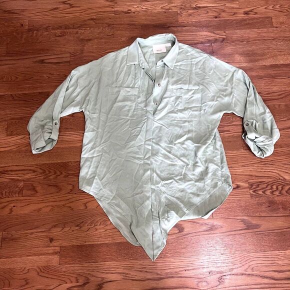 Anthropologie Maeve Womens‎ Mint Green Tie Front Long Sleeve Blouse Small - Picture 2 of 5